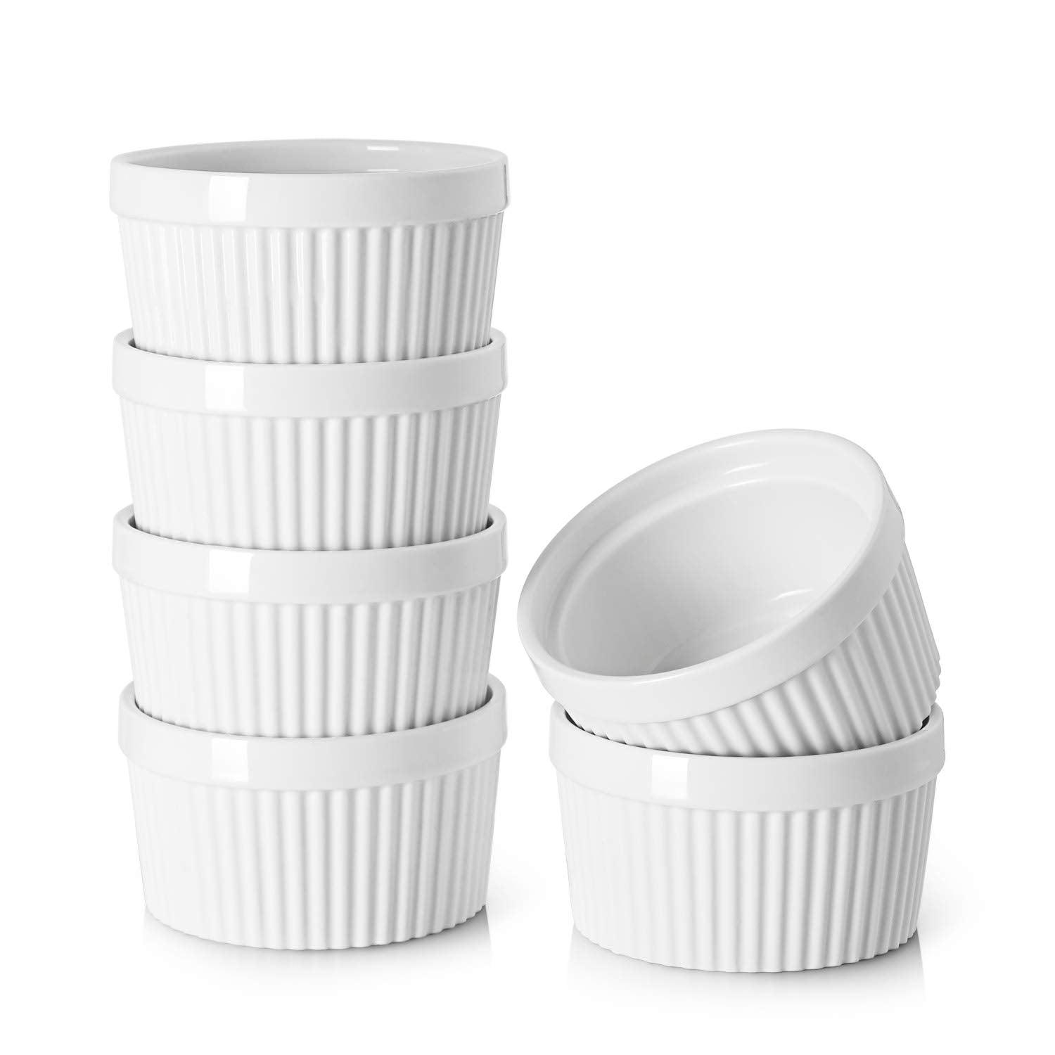 DOWAN 8 oz Ramekins for Creme Brulee Porcelain Ramekins Oven Safe, Classic Style Ramekins for Baking Souffle Ramekins Bowls, Set of 6, White - CookCave