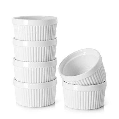 DOWAN 8 oz Ramekins for Creme Brulee Porcelain Ramekins Oven Safe, Classic Style Ramekins for Baking Souffle Ramekins Bowls, Set of 6, White - CookCave