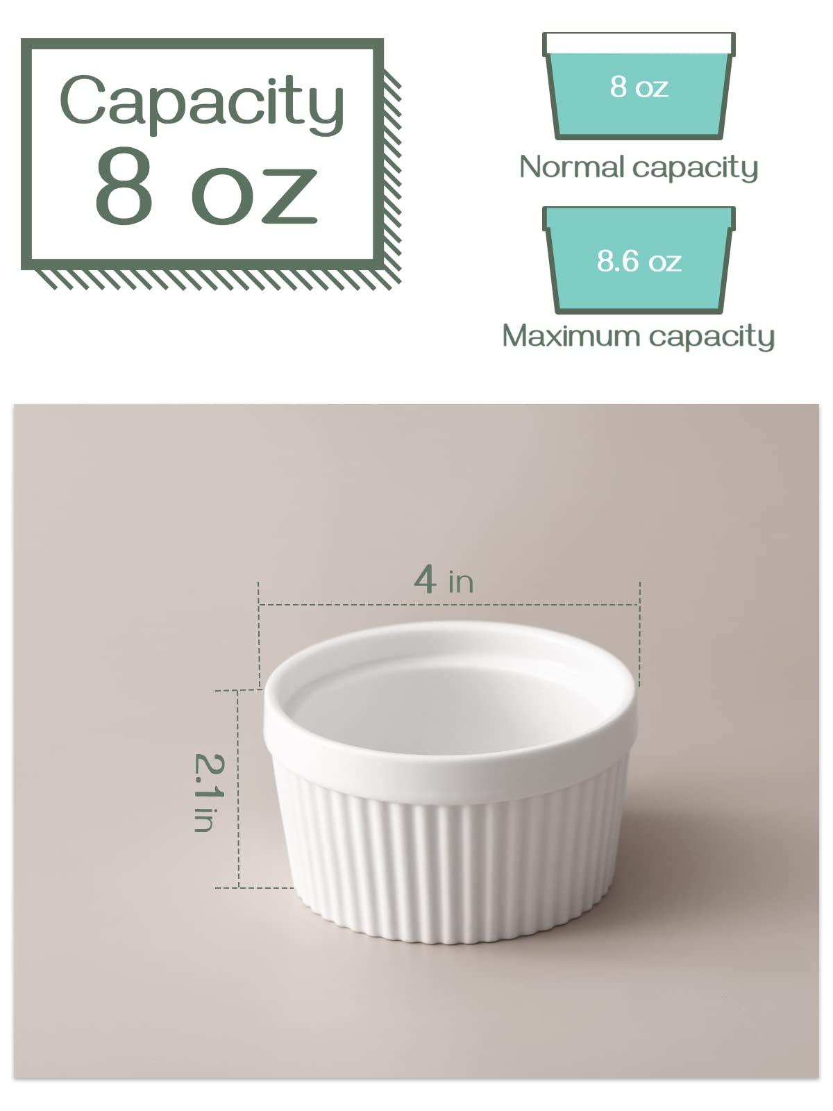 DOWAN 8 oz Ramekins for Creme Brulee Porcelain Ramekins Oven Safe, Classic Style Ramekins for Baking Souffle Ramekins Bowls, Set of 6, White - CookCave