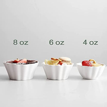 DOWAN Ramekins 6 oz, Creme Brulee Ramekins oven safe, Flower-Shaped Porcelain Ramekins for Baking Pudding, Souffle Dish, Custard Cups Dipping Sauce Bowls, Set of 6, White - CookCave
