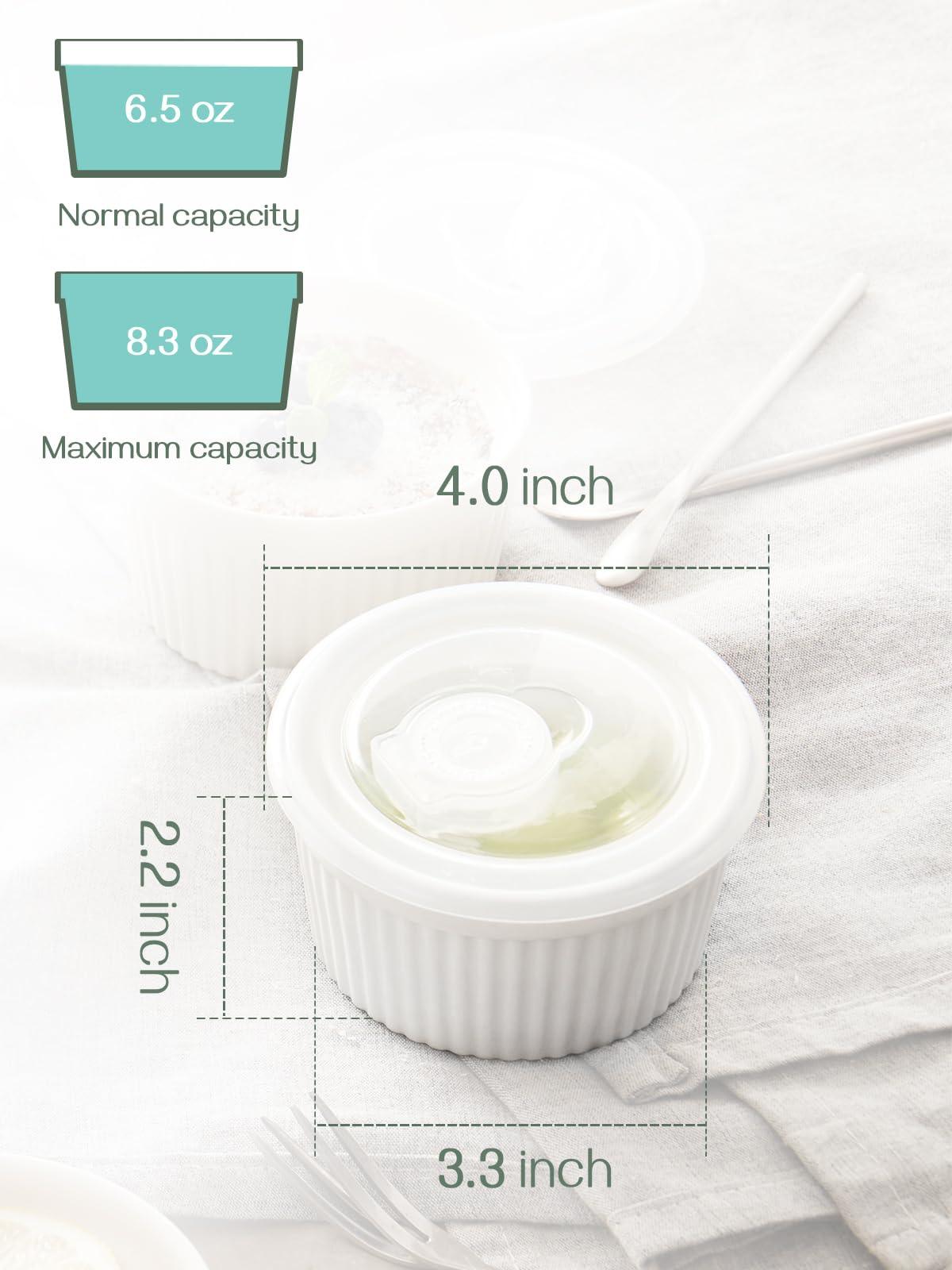 DOWAN Ramekins 8 oz Oven Safe with Lids, Creme brulee Ramekins Bowls with Covers, Porcelain White Ramekins Souffle Dishes for Baking, Stackable, Set of 6 - CookCave