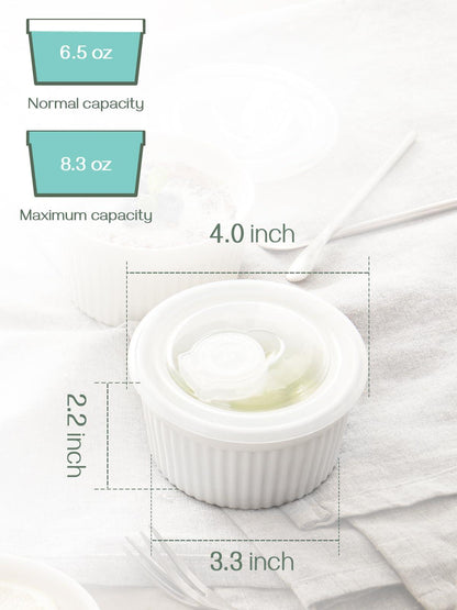 DOWAN Ramekins 8 oz Oven Safe with Lids, Creme brulee Ramekins Bowls with Covers, Porcelain White Ramekins Souffle Dishes for Baking, Stackable, Set of 6 - CookCave