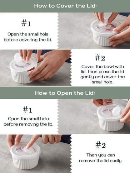 DOWAN Ramekins 8 oz Oven Safe with Lids, Creme brulee Ramekins Bowls with Covers, Porcelain White Ramekins Souffle Dishes for Baking, Stackable, Set of 6 - CookCave