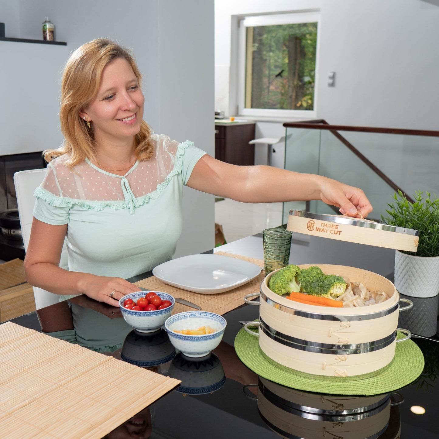 Dumpling Bamboo Steamer 10 Inch 2 Tier Wooden Basket With Handle, Reusable Silicone Liner, Kit For Cooking Baby Bao Bun, Dim Sum, Rice Potsticker Steaming Chinese Asian Food & Vegetables - CookCave