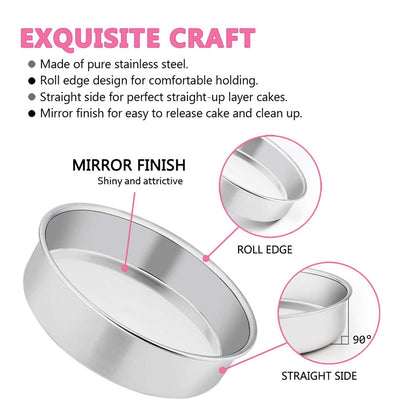 E-far 6 Inch Cake Pan Set of 3, Stainless Steel Round Smash Cake Baking Pans Tins, Non-Toxic & Healthy, Mirror Finish & Dishwasher Safe - CookCave
