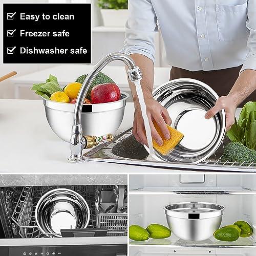 E-far Mixing Bowls with Lids, 6-Piece Stainless Steel Salad Bowls Metal Nesting Bowls for Baking Cooking and Prepping, Airtight Lids & Stackable Design, Size 4.5, 3, 1.5 QT (Black) - CookCave