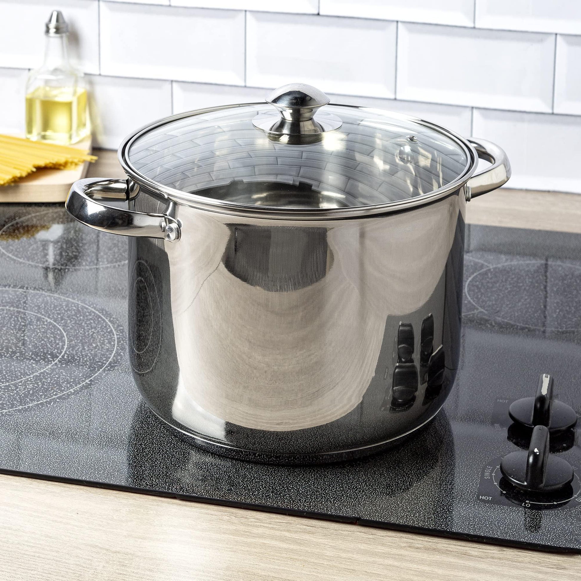 Ecolution Stainless Steel Stock Pot with Encapsulated Bottom Matching Tempered Glass Steam Vented Lids, Made Without PFOA, Dishwasher Safe, 8-Quart, Silver - CookCave