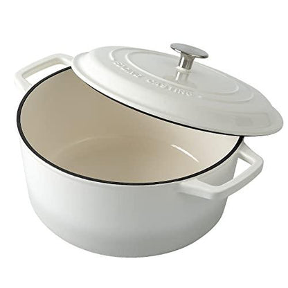 EDGING CASTING Enameled Cast Iron Dutch Oven Pot with Lid, 7.5-Quart, Round Dutch Ovens, Dual Handle, for Bread Baking, Bread Oven, Oven Safe up to 500°F, White - CookCave