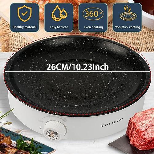 Electric BBQ Grill,Smokeless Indoor Coated Griddle Pan,10 Inch Round Nonstick Plate Portable, Medical Stone Coating Easy Cleaning,Grilling Surface Perfect for Cooking BBQ and Party Barbecue - CookCave