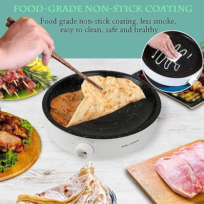 Electric BBQ Grill,Smokeless Indoor Coated Griddle Pan,10 Inch Round Nonstick Plate Portable, Medical Stone Coating Easy Cleaning,Grilling Surface Perfect for Cooking BBQ and Party Barbecue - CookCave