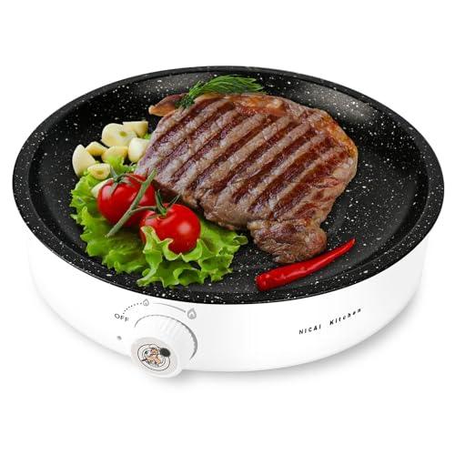 Electric BBQ Grill,Smokeless Indoor Coated Griddle Pan,10 Inch Round Nonstick Plate Portable, Medical Stone Coating Easy Cleaning,Grilling Surface Perfect for Cooking BBQ and Party Barbecue - CookCave