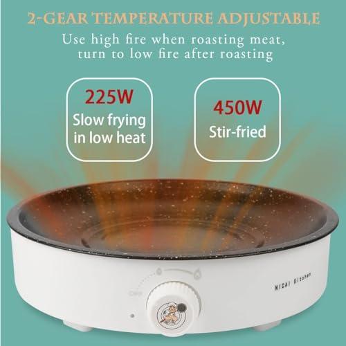 Electric BBQ Grill,Smokeless Indoor Coated Griddle Pan,10 Inch Round Nonstick Plate Portable, Medical Stone Coating Easy Cleaning,Grilling Surface Perfect for Cooking BBQ and Party Barbecue - CookCave