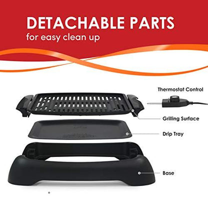 Elite Gourmet EGL-3450 Smokeless Indoor Electric BBQ Grill Dishwasher Safe, Nonstick, Adjustable Temperature, Fast Heat Up, Low-Fat Meals Easy to Clean Design, Black - CookCave