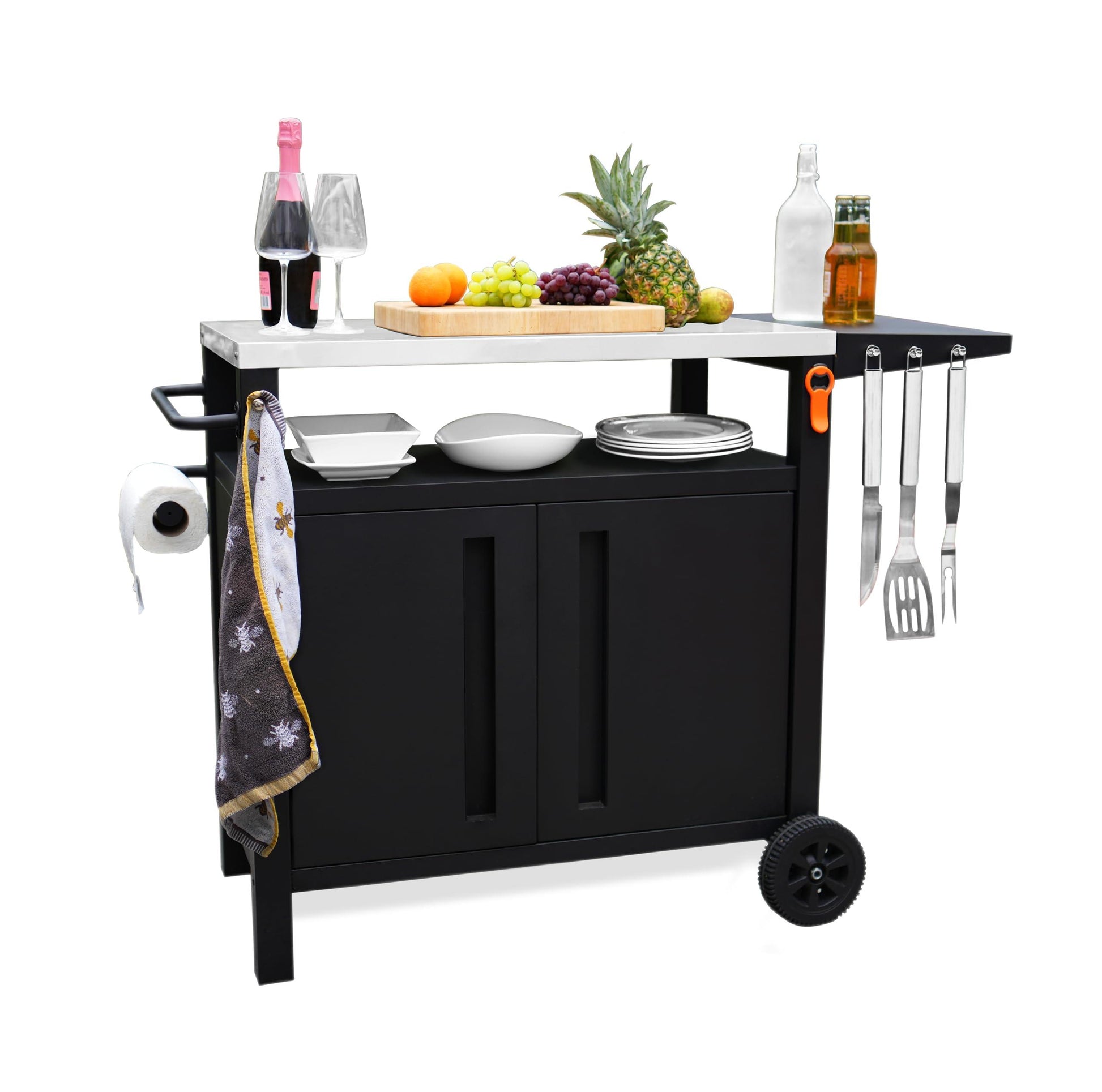 EMBERLI XL Grill Cart Outdoor with Storage with Wheels - Modular Grill Table of Outside BBQ, Blackstone Griddle 17" 22", Bar Patio Cabinet Kitchen Island Prep Stand - CookCave