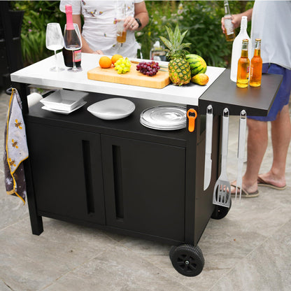 EMBERLI XL Grill Cart Outdoor with Storage with Wheels - Modular Grill Table of Outside BBQ, Blackstone Griddle 17" 22", Bar Patio Cabinet Kitchen Island Prep Stand - CookCave