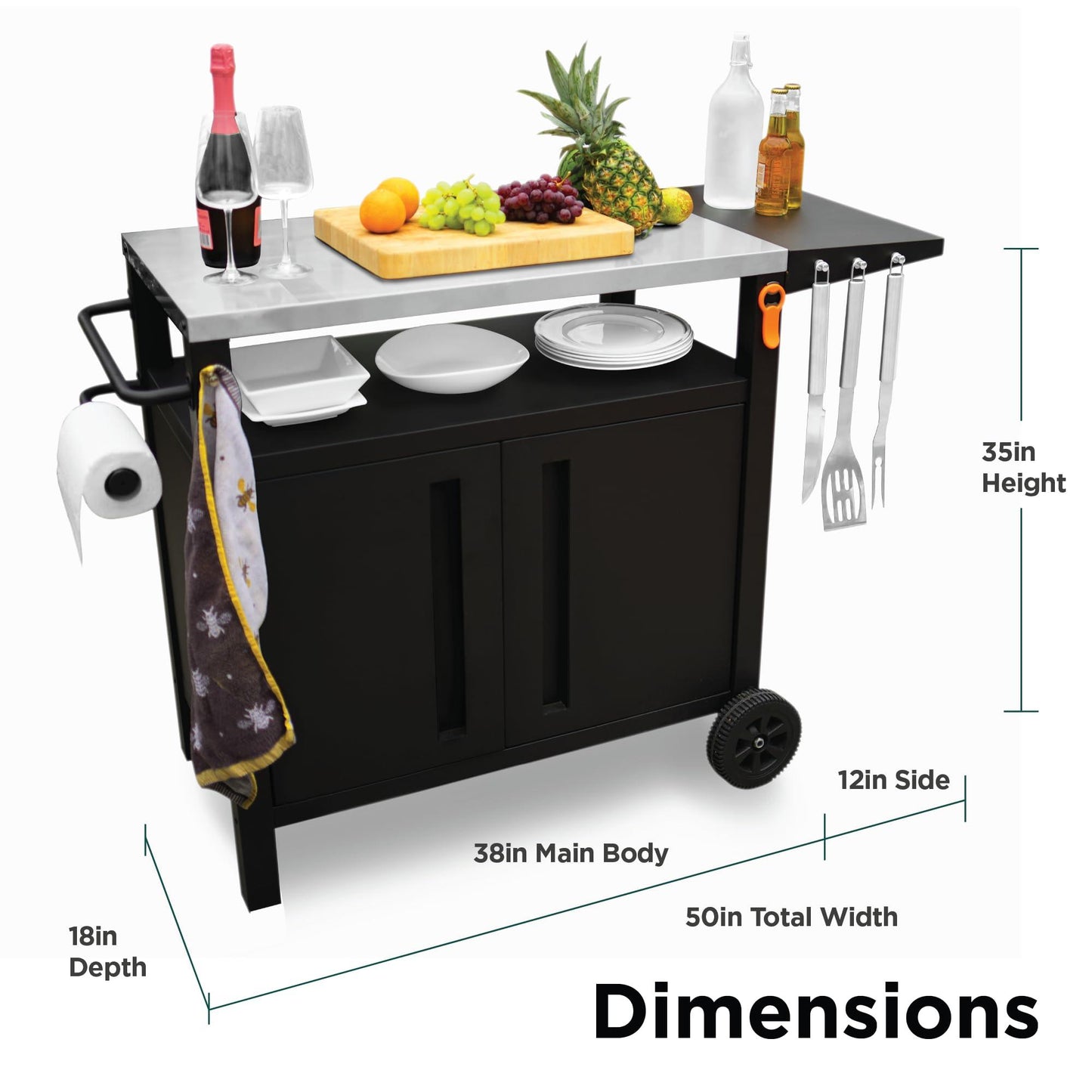 EMBERLI XL Grill Cart Outdoor with Storage with Wheels - Modular Grill Table of Outside BBQ, Blackstone Griddle 17" 22", Bar Patio Cabinet Kitchen Island Prep Stand - CookCave