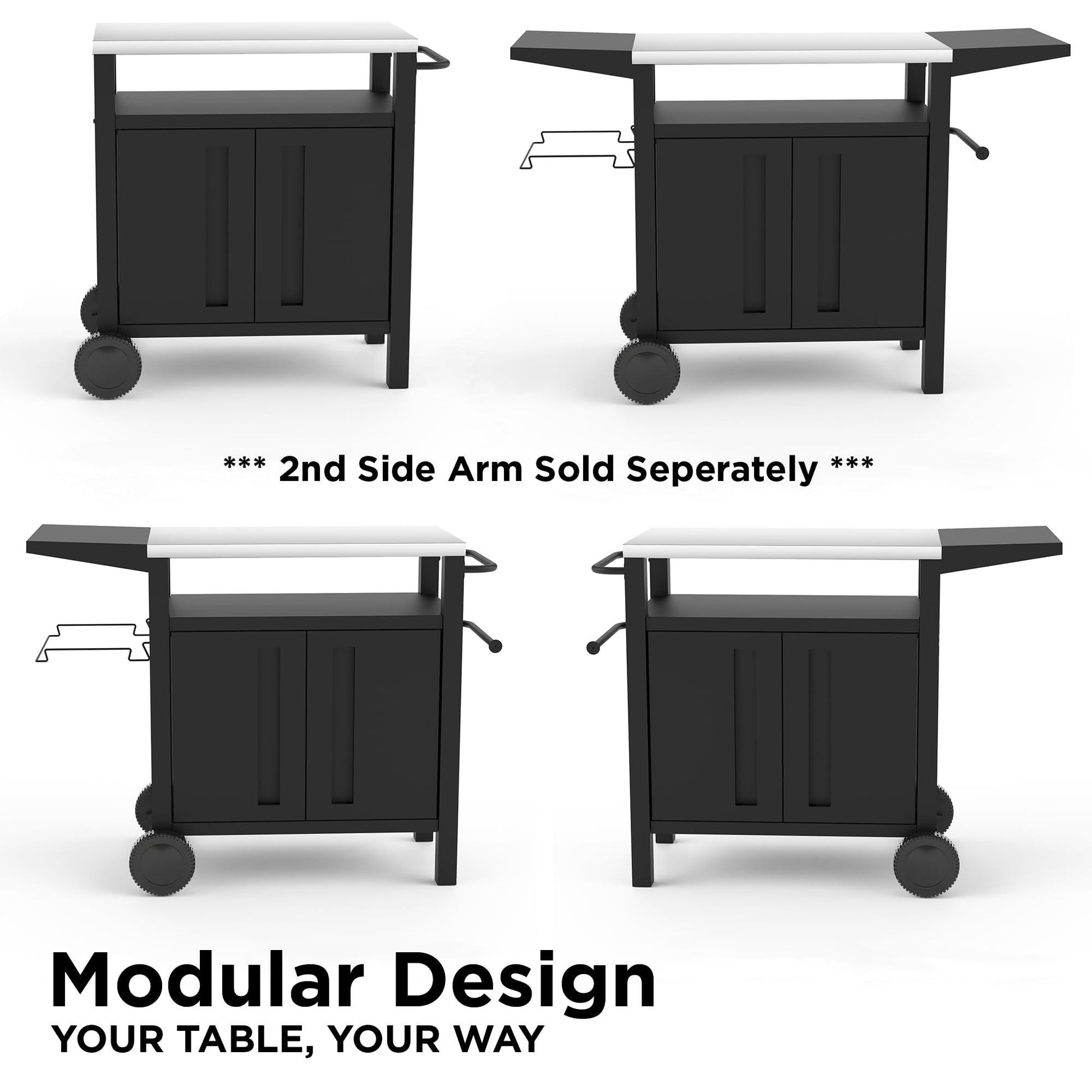 EMBERLI XL Grill Cart Outdoor with Storage with Wheels - Modular Grill Table of Outside BBQ, Blackstone Griddle 17" 22", Bar Patio Cabinet Kitchen Island Prep Stand - CookCave