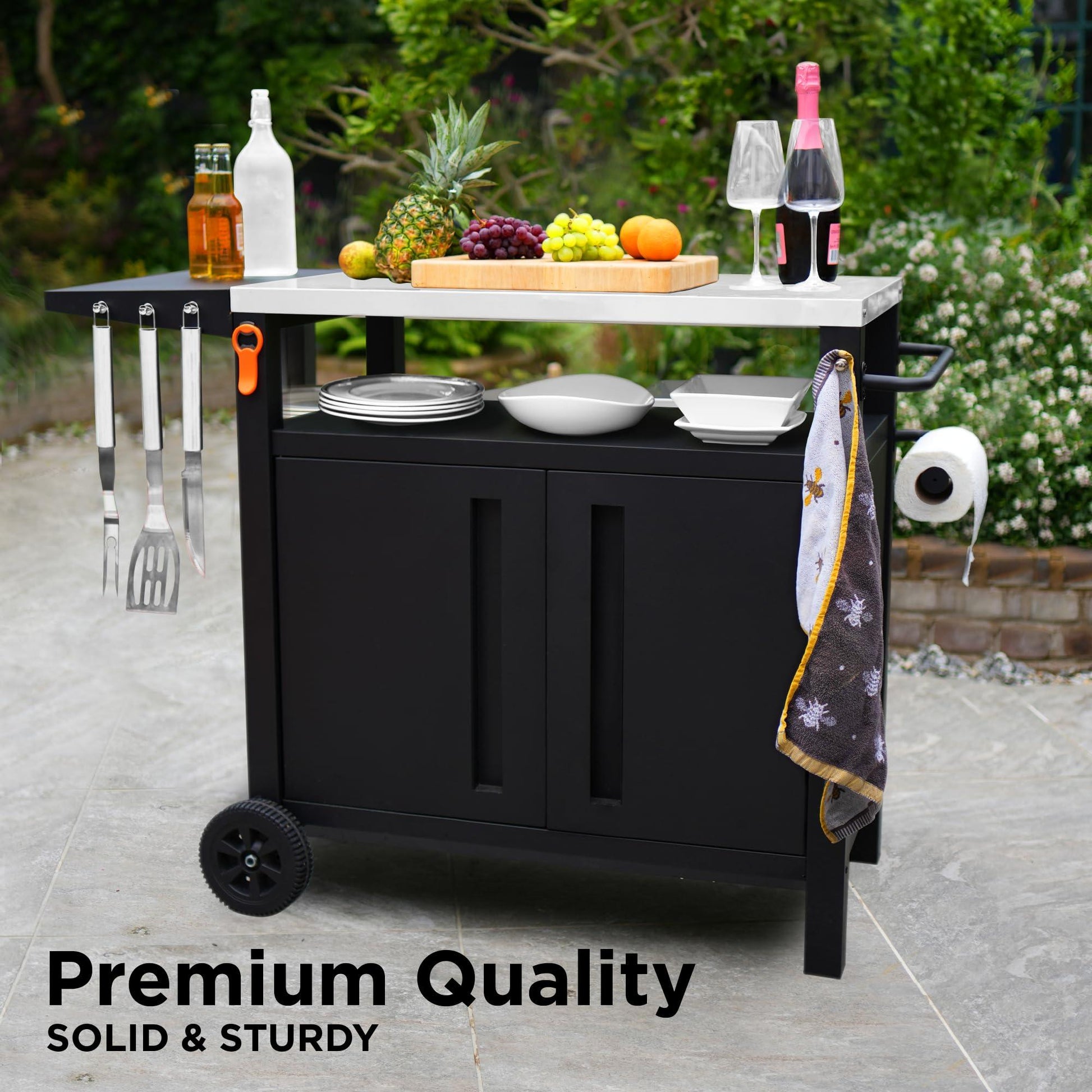EMBERLI XL Grill Cart Outdoor with Storage with Wheels - Modular Grill Table of Outside BBQ, Blackstone Griddle 17" 22", Bar Patio Cabinet Kitchen Island Prep Stand - CookCave