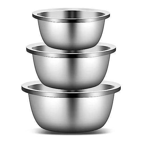 Enther Mixing Bowls - Set of 3 Stainless Steel Mixing Bowls with 304 Stainless Steel - Heavy Duty, Easy To Clean, Nesting Bowls Space Saving Storage, Great for Cooking, Baking, Salad,Silver - CookCave