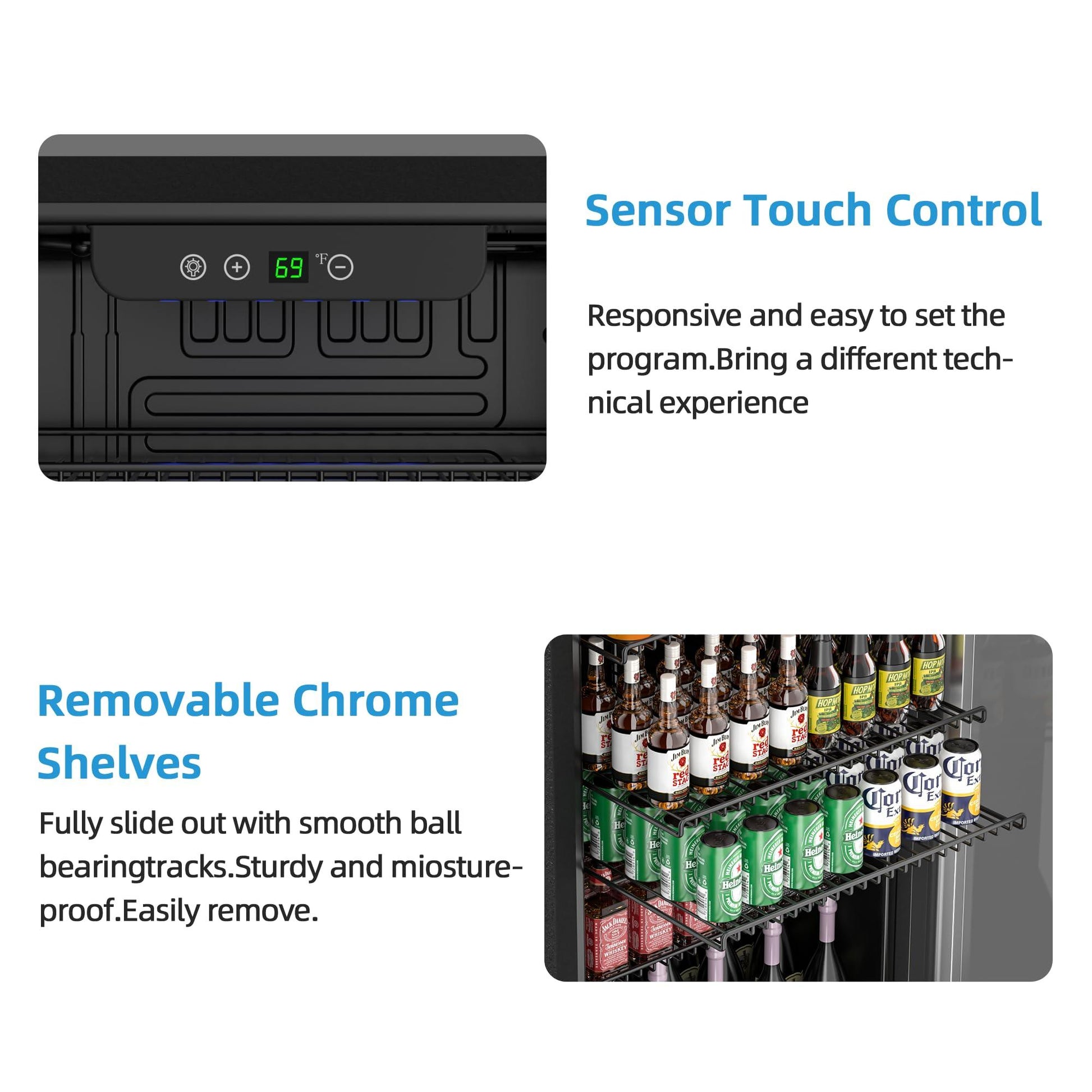 Erivess Compact Freestanding Beverage Refrigerator,126 Can Mini Fridge with Glass Front Door for Soda, Beer, or Wine, Under Counter Drink Dispenser with Adjustable Shelves and Digital Display - CookCave