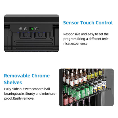 Erivess Compact Freestanding Beverage Refrigerator,126 Can Mini Fridge with Glass Front Door for Soda, Beer, or Wine, Under Counter Drink Dispenser with Adjustable Shelves and Digital Display - CookCave