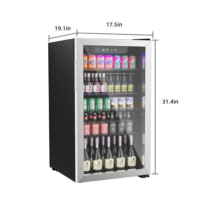 Erivess Compact Freestanding Beverage Refrigerator,126 Can Mini Fridge with Glass Front Door for Soda, Beer, or Wine, Under Counter Drink Dispenser with Adjustable Shelves and Digital Display - CookCave