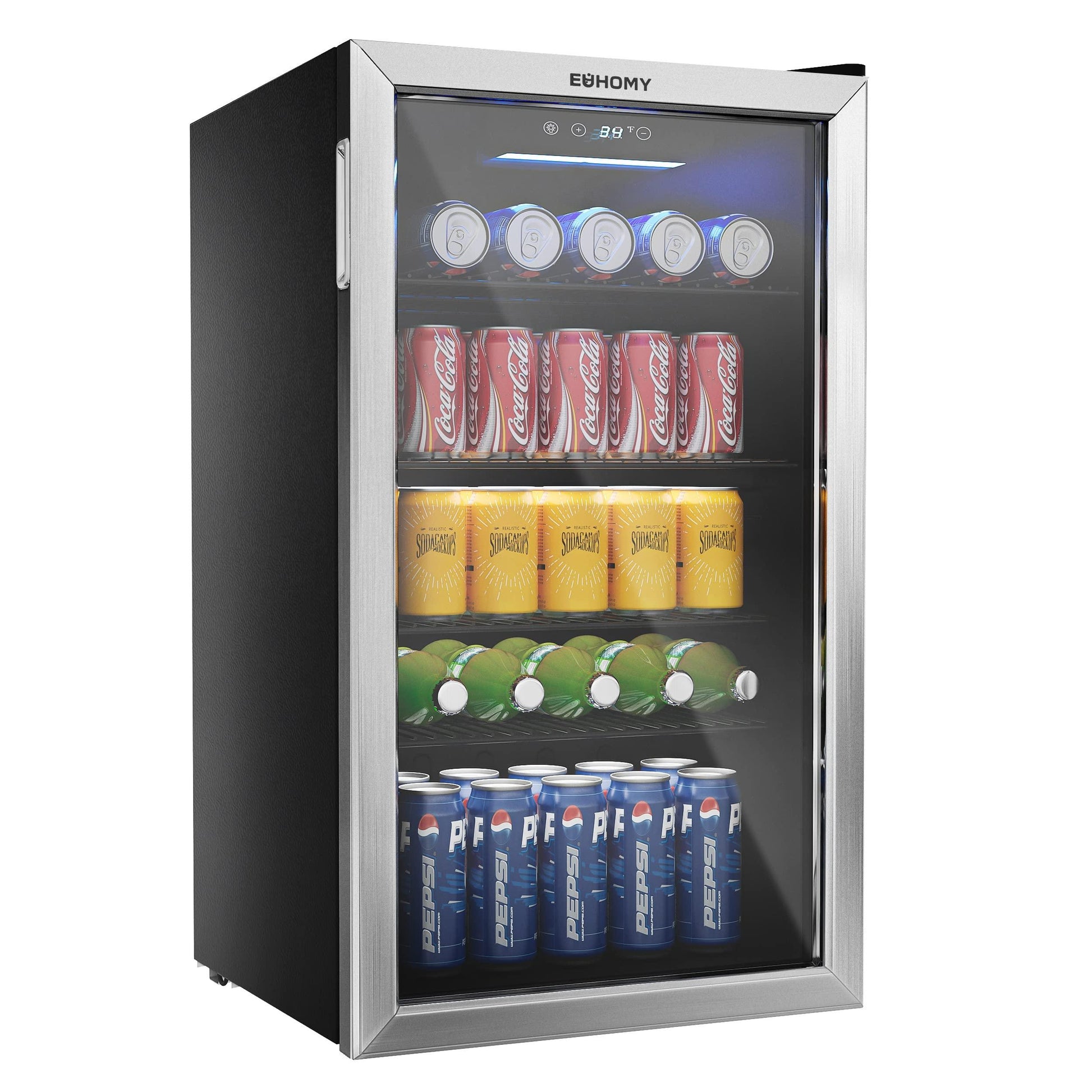 EUHOMY Beverage Refrigerator and Cooler, 126 Can Mini fridge with Glass Door, Small Refrigerator with Adjustable Shelves for Soda Beer or Wine, Perfect for Home/Bar/Office (Slive). - CookCave