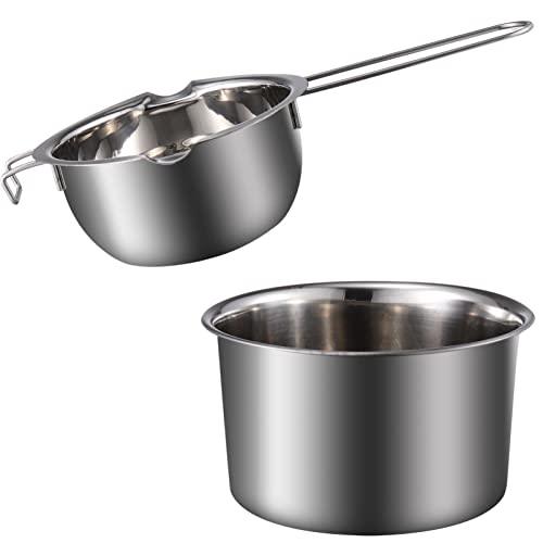 EXCEART 1 Set Double Boiler Pot Stainless Steel Water Boiling Melting Pot with Dual Pour Spout for Candle Butter Chocolate Cheese Caramel 400ml - CookCave