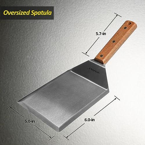Extra Wide Spatula, Large Metal Spatula with Full Tang Wooden Handle & Beveled Edges for Skillets, Griddles & Grills, Pancake Flipper Spatula, Smash Burgers Spatula, 6 x 5-inches - CookCave
