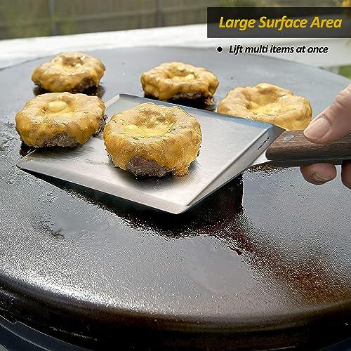 Extra Wide Spatula, Large Metal Spatula with Full Tang Wooden Handle & Beveled Edges for Skillets, Griddles & Grills, Pancake Flipper Spatula, Smash Burgers Spatula, 6 x 5-inches - CookCave