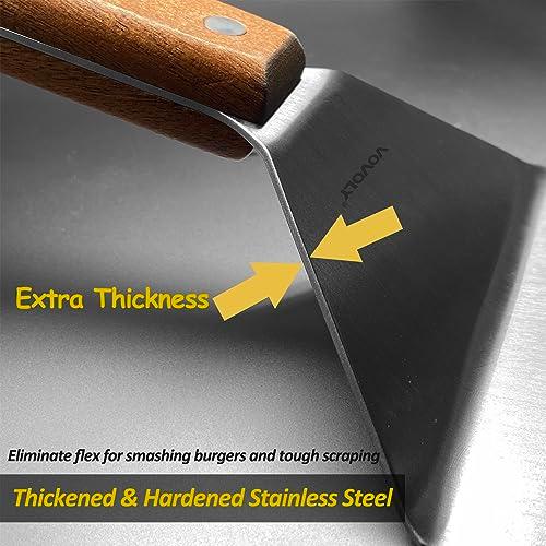 Extra Wide Spatula, Large Metal Spatula with Full Tang Wooden Handle & Beveled Edges for Skillets, Griddles & Grills, Pancake Flipper Spatula, Smash Burgers Spatula, 6 x 5-inches - CookCave