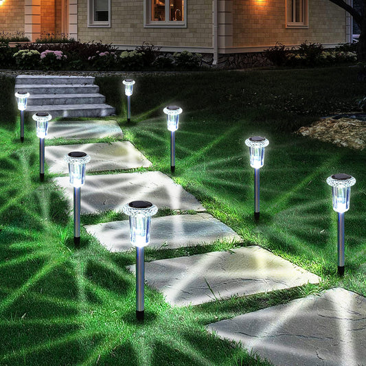 Eyrosa Solar Outdoor Lights, 10 Pack Waterproof Stainless Steel Solar Stake Lights for Pathway Garden Yard Path Walkway Driveway Lawn Decor - Cool White - CookCave