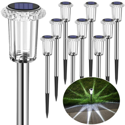 Eyrosa Solar Outdoor Lights, 10 Pack Waterproof Stainless Steel Solar Stake Lights for Pathway Garden Yard Path Walkway Driveway Lawn Decor - Cool White - CookCave