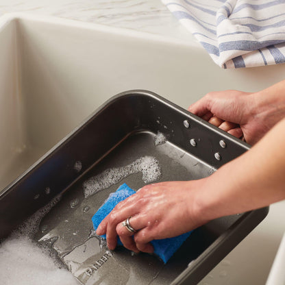 Farberware Bakeware Nonstick Steel Roaster with Flat Rack, 11-Inch x 15-Inch, Gray - CookCave