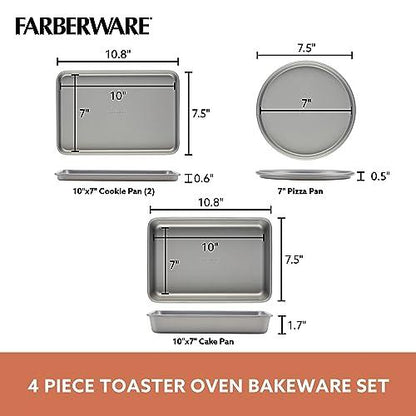 Farberware Bakeware Steel Nonstick Toaster Oven Pan Set, 4-Piece Baking Set, Gray - CookCave