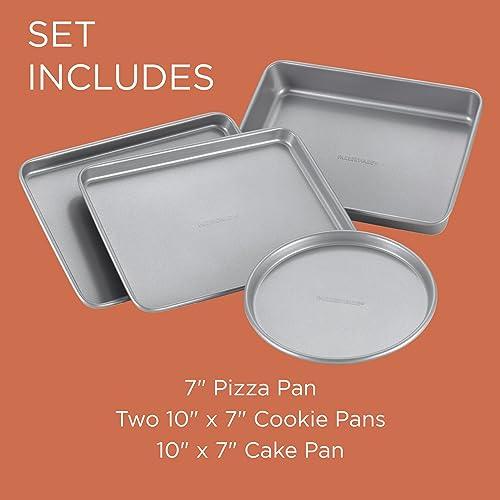 Farberware Bakeware Steel Nonstick Toaster Oven Pan Set, 4-Piece Baking Set, Gray - CookCave