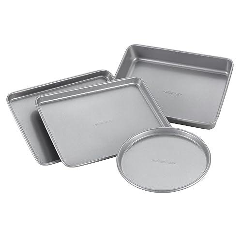 Farberware Bakeware Steel Nonstick Toaster Oven Pan Set, 4-Piece Baking Set, Gray - CookCave