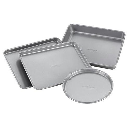 Farberware Bakeware Steel Nonstick Toaster Oven Pan Set, 4-Piece Baking Set, Gray - CookCave