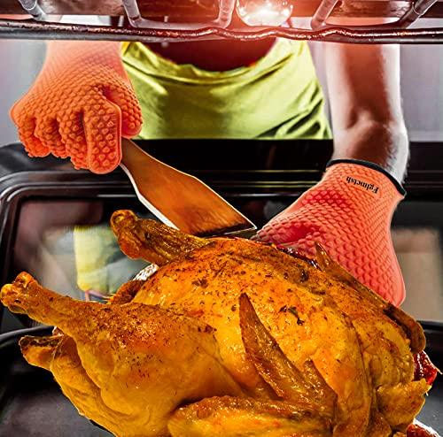 Fglmctsh Silicone Cooking Gloves, BBQ Mitt, Kitchen - Safe Handling of Pots and Pans, Extreme Heat Resistant BBQ, Internal Protective Cotton Layer - Heat Resistant Oven Mitt for Grilling - CookCave