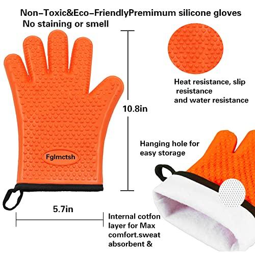 Fglmctsh Silicone Cooking Gloves, BBQ Mitt, Kitchen - Safe Handling of Pots and Pans, Extreme Heat Resistant BBQ, Internal Protective Cotton Layer - Heat Resistant Oven Mitt for Grilling - CookCave