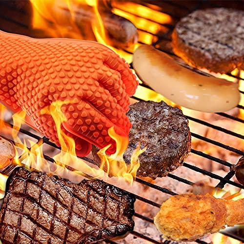 Fglmctsh Silicone Cooking Gloves, BBQ Mitt, Kitchen - Safe Handling of Pots and Pans, Extreme Heat Resistant BBQ, Internal Protective Cotton Layer - Heat Resistant Oven Mitt for Grilling - CookCave
