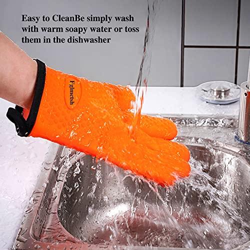 Fglmctsh Silicone Cooking Gloves, BBQ Mitt, Kitchen - Safe Handling of Pots and Pans, Extreme Heat Resistant BBQ, Internal Protective Cotton Layer - Heat Resistant Oven Mitt for Grilling - CookCave