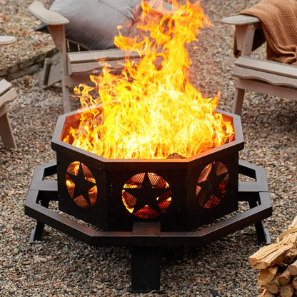 fissfire 35 inch Fire Pit, Outdoor Wood Burning Fire Pit Octagonal Heavy Duty Firepit for Camping, Backyard, Patio, Black - CookCave