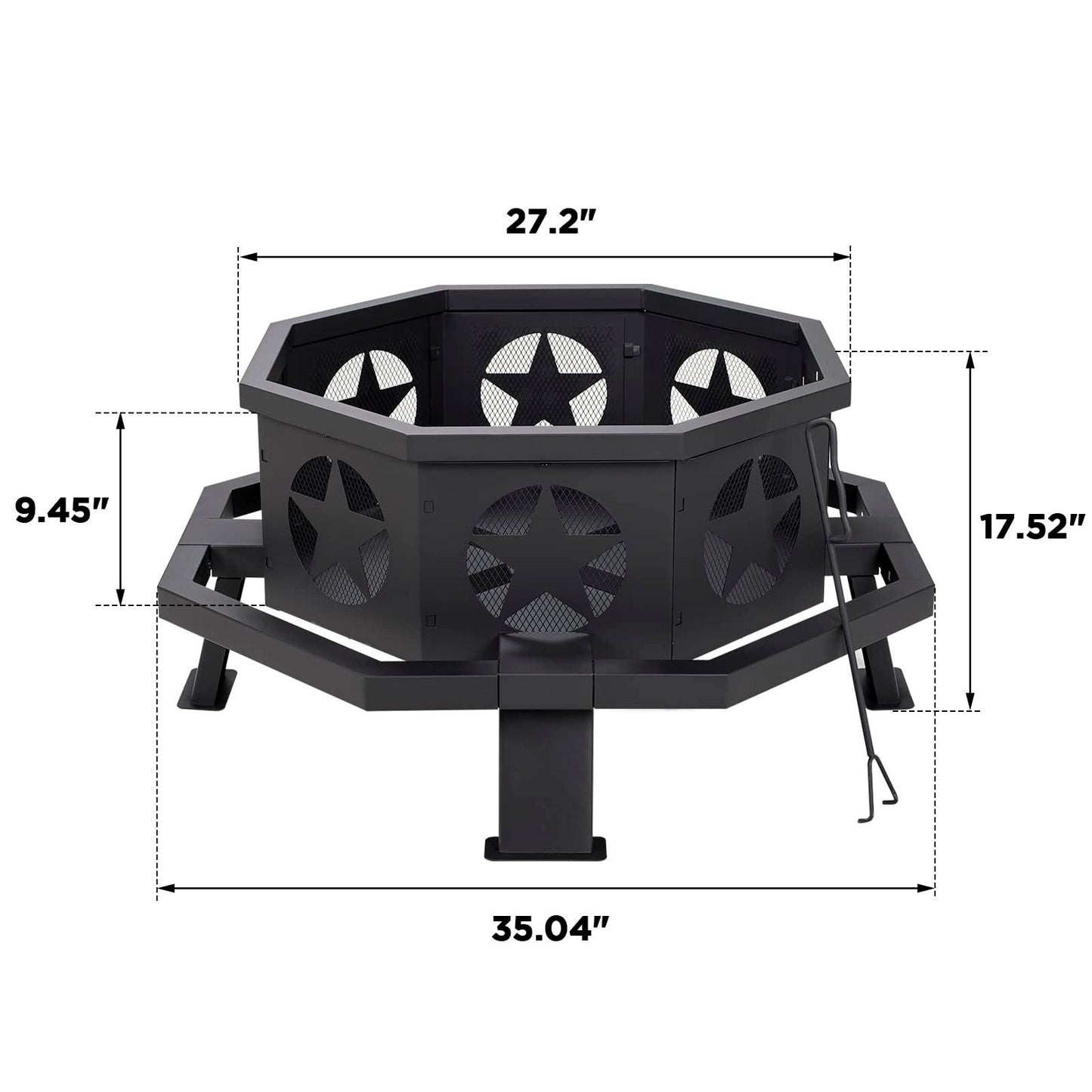 fissfire 35 inch Fire Pit, Outdoor Wood Burning Fire Pit Octagonal Heavy Duty Firepit for Camping, Backyard, Patio, Black - CookCave