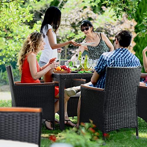 Flamaker 9 Piece Patio Dining Set Outdoor Acacia Wood Table and Chairs with Soft Cushions Wicker Patio Furniture for Deck, Backyard, Garden - CookCave