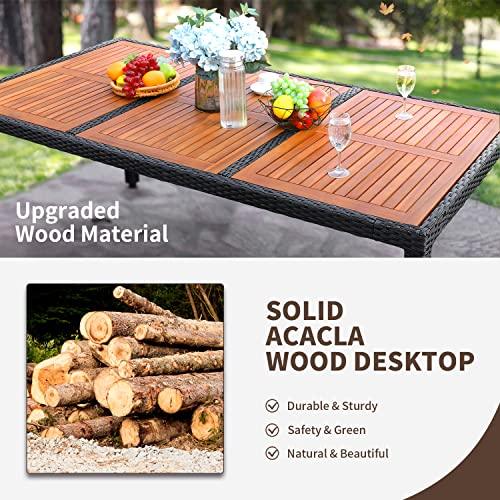 Flamaker 9 Piece Patio Dining Set Outdoor Acacia Wood Table and Chairs with Soft Cushions Wicker Patio Furniture for Deck, Backyard, Garden - CookCave