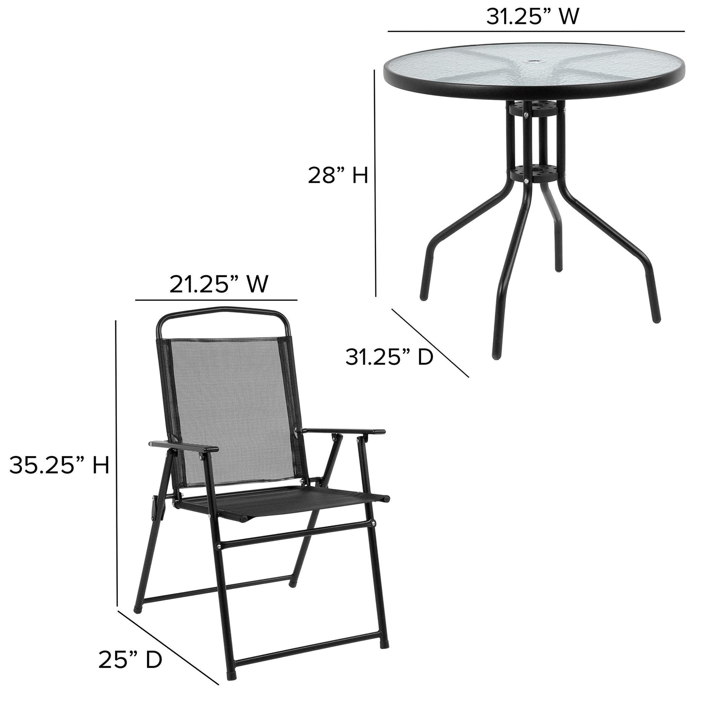 Flash Furniture Nantucket 6-Piece Patio Dining Set with Glass Table, 4 Folding Chairs, and Umbrella, Outdoor Patio Table, Chairs, and Umbrella Set, Black - CookCave