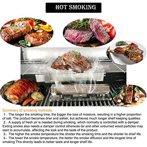 FMOON Upgraded Pellet Smoker Tube With Cold/Hot Smoking Place Platforms ,12" Wood Pellet Tube Smoker With Heat Resistant Glove and 2 Hooks and 1 Brush and 1 Smoke Tube Cover - CookCave