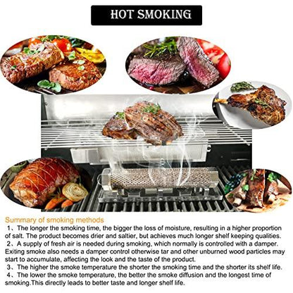 FMOON Upgraded Pellet Smoker Tube With Cold/Hot Smoking Place Platforms ,12" Wood Pellet Tube Smoker With Heat Resistant Glove and 2 Hooks and 1 Brush and 1 Smoke Tube Cover - CookCave