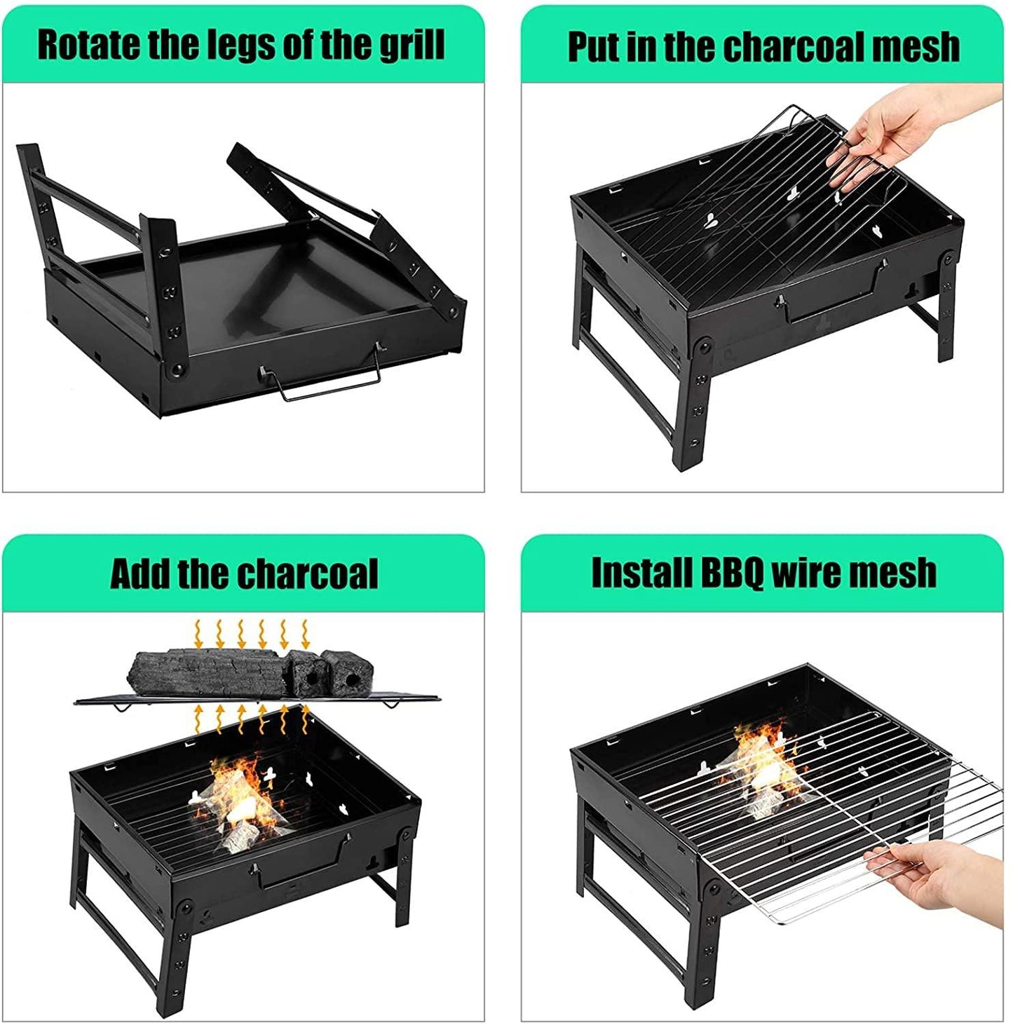 Folding Portable Barbecue Charcoal Grill, Barbecue Desk Tabletop Outdoor Stainless Steel Smoker BBQ for Outdoor Cooking Camping Picnics Beach (M1) - CookCave